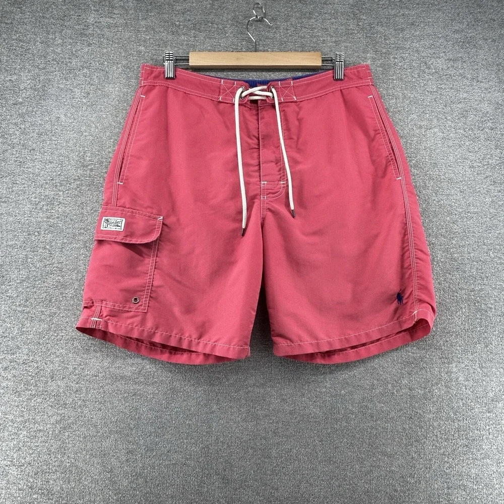 Polo Ralph Lauren Swim Trunks Men Size Large Coral Pink Drawstrings Summer‎